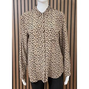J.‎ Crew Women's 12 Brown Button-Up Silk Shirt Leopard Print Casual Boho Work
